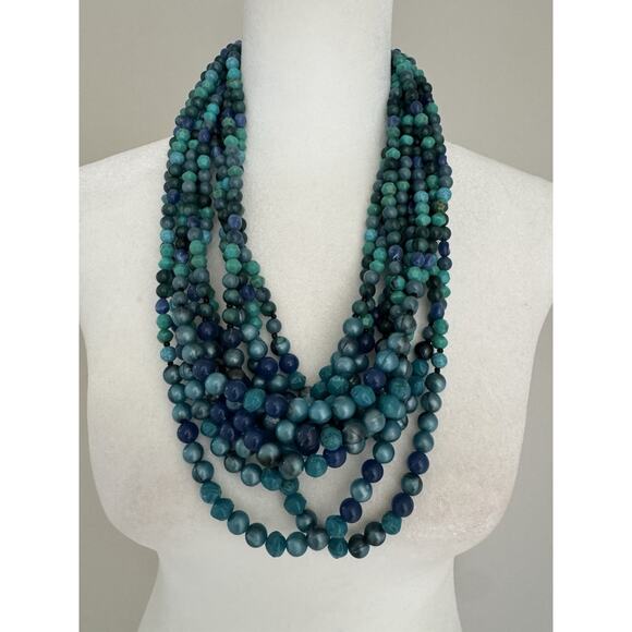 Chico's Beaded Necklace Turquoise Color Silvertone Multi Strand 18" Western - Picture 4 of 7